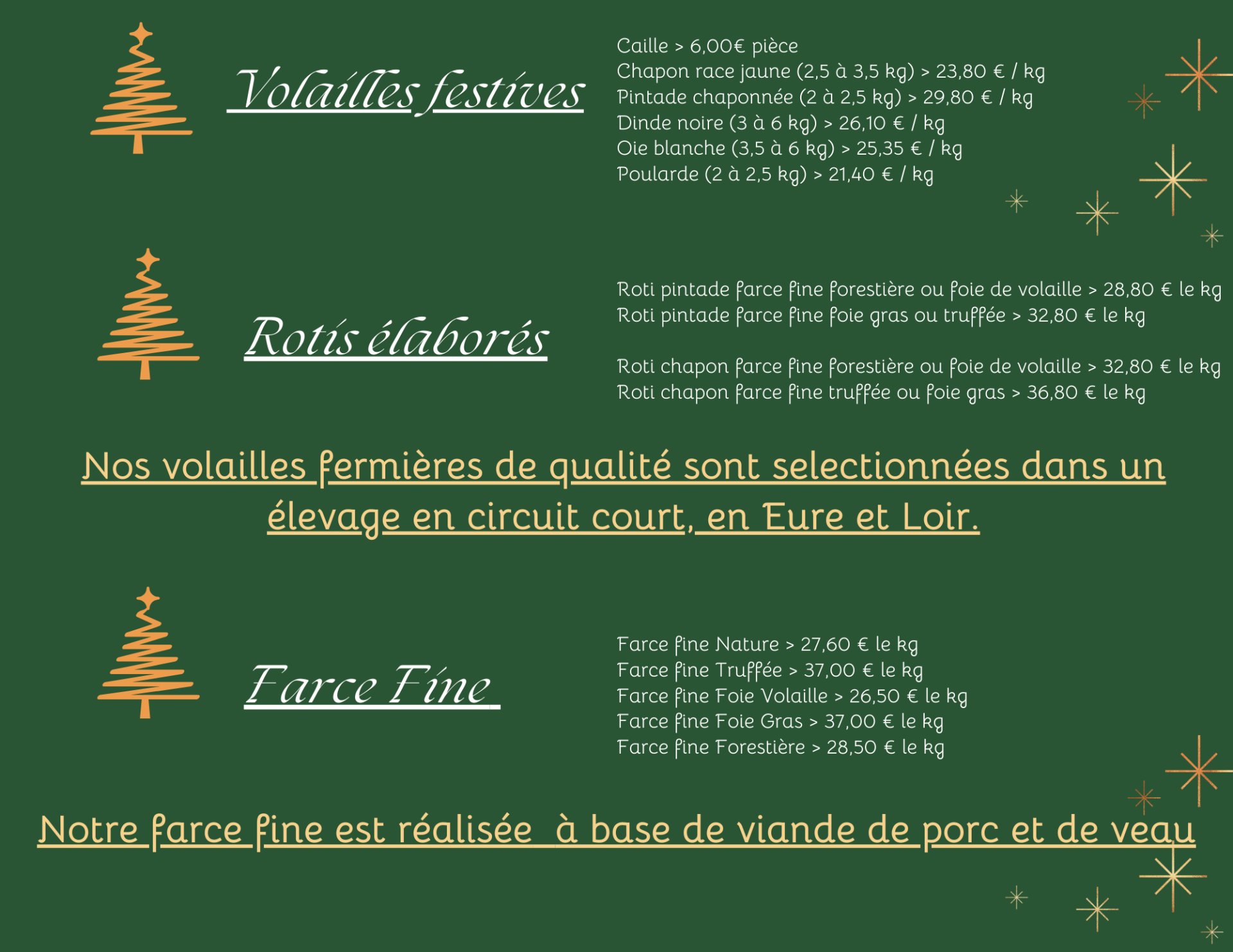 CHARCUTERIE - FARCE - VOLAILLES - NOEL