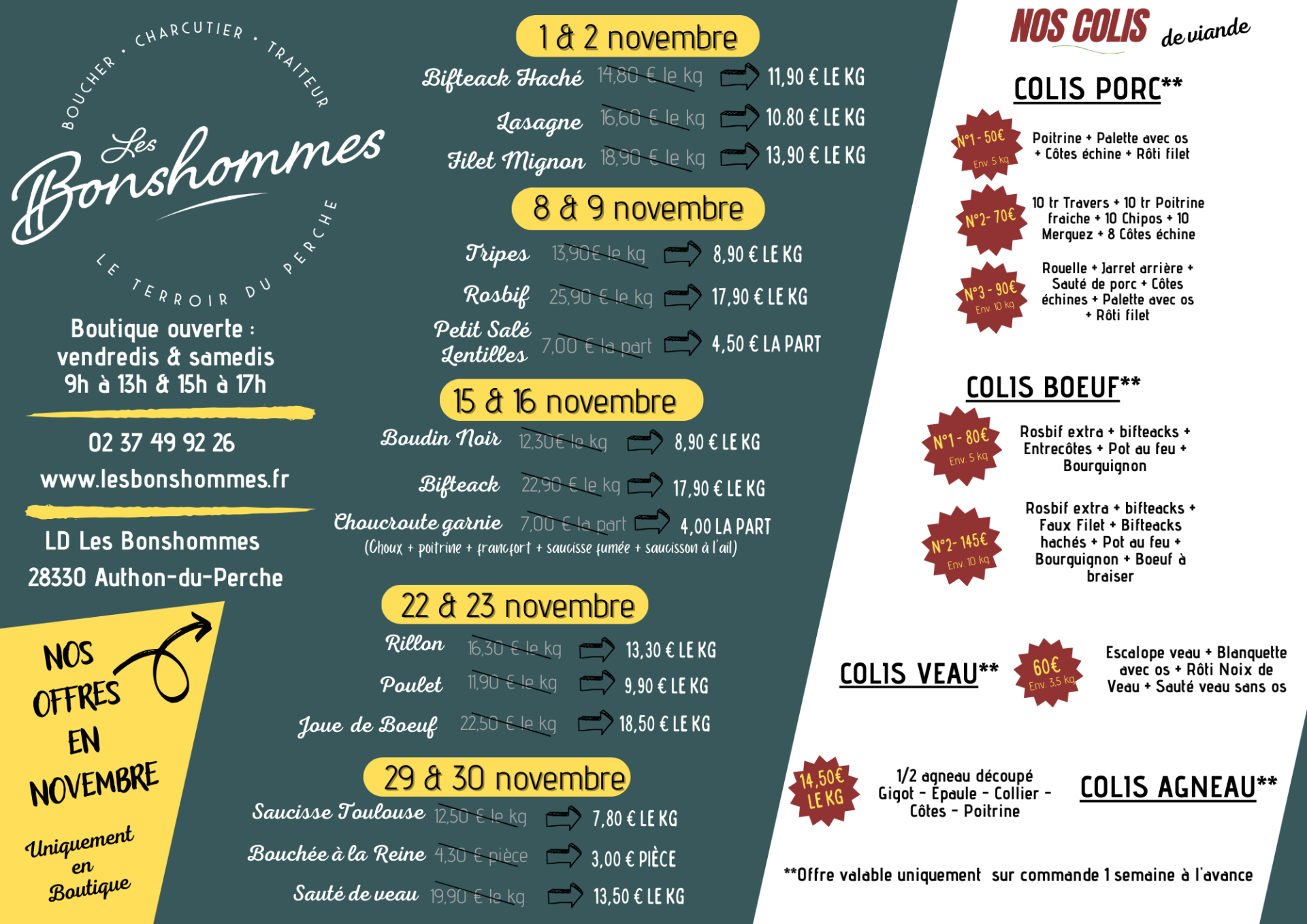 BOUCHERIE - CHARCUTERIE - TRAITEUR - OFFERE - PROMO - NOVEMBRE 2024